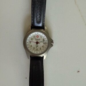 Wenger Stainless Watch with Cream Dial and Black Leather Strap